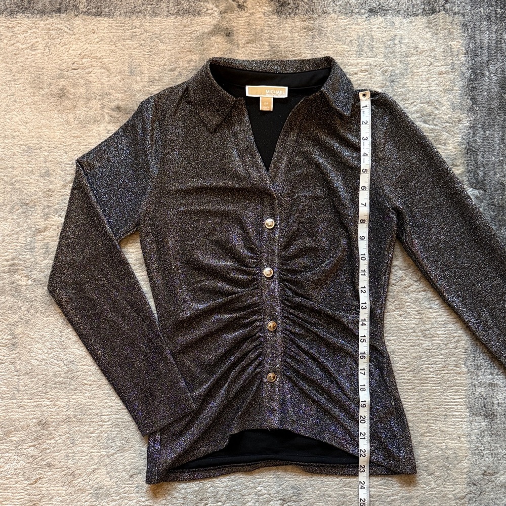 Michael Kors Black Shimmer Button-Up Top